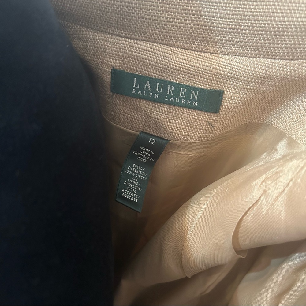 Lauren Ralph Lauren Women 109% Linen Blazer 12 Tan Brown Lined Pockets Career - Picture 8 of 10